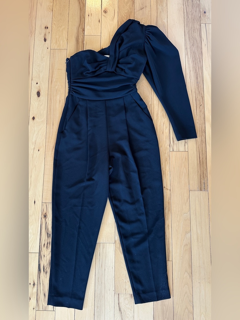 A.L.C. Black One-Shoulder Pleated Jumpsuit